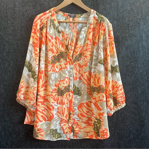 NYDJ Women’s Vibrant Floral Blouse Long Sleeve in Orange and Green Size 2X - Picture 1 of 12